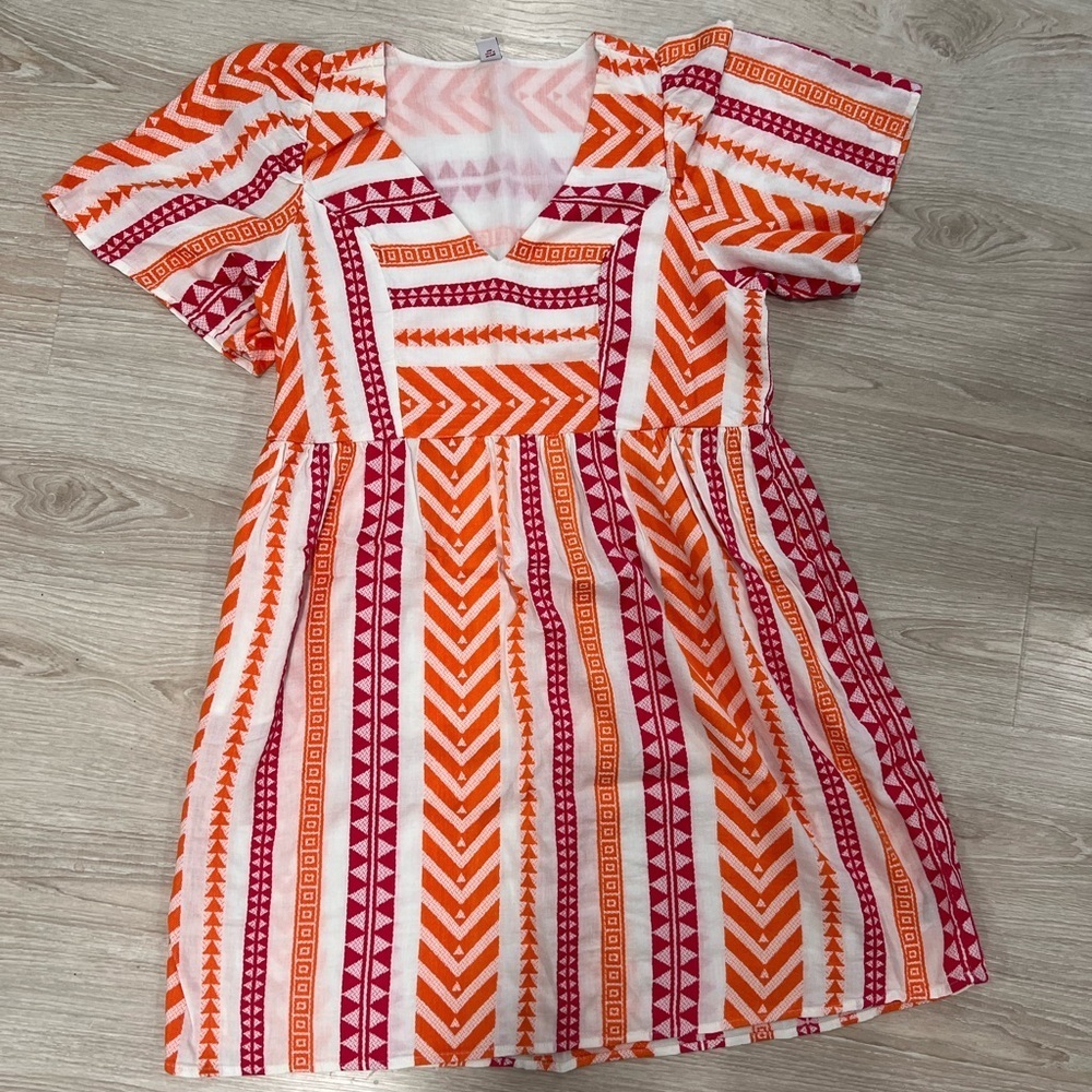 Vibrant Orange and Red Patterned Dress